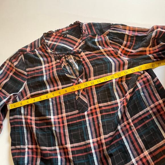 Torrid Plaid Rayon Twill Tie Neck Plaid Peasant Top Womens Size 1X Multicolor - Picture 10 of 11
